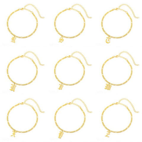 Gold Studio Collection: Gothic 14K Plated A-Z Letter Anklet