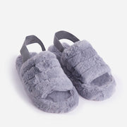 Studio Strap Fluffy Slippers In Grey Faux Fur