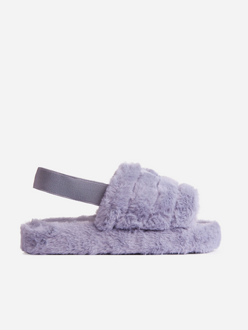 Studio Strap Fluffy Slippers In Grey Faux Fur