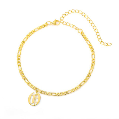 Gold Studio Collection: Gothic 14K Plated A-Z Letter Anklet