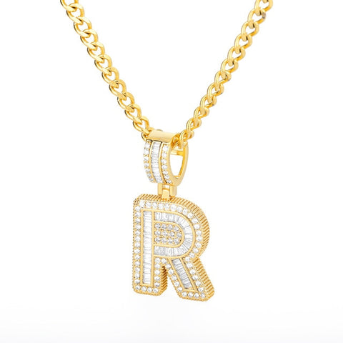 Studio Ice Collection: Gold or Platinum Initial Necklace Ice Out Chain Necklace
