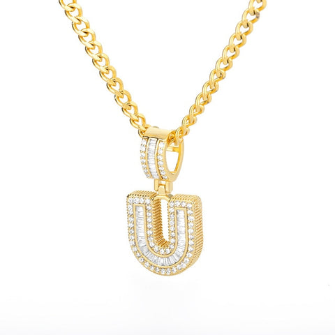 Studio Ice Collection: Gold or Platinum Initial Necklace Ice Out Chain Necklace